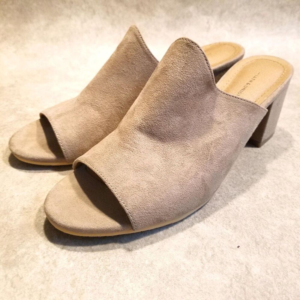 14th & Union Womens Hayzel Fab 58665 Size 7.5 Tan Open Toe Block Heel Sandals - Picture 4 of 9